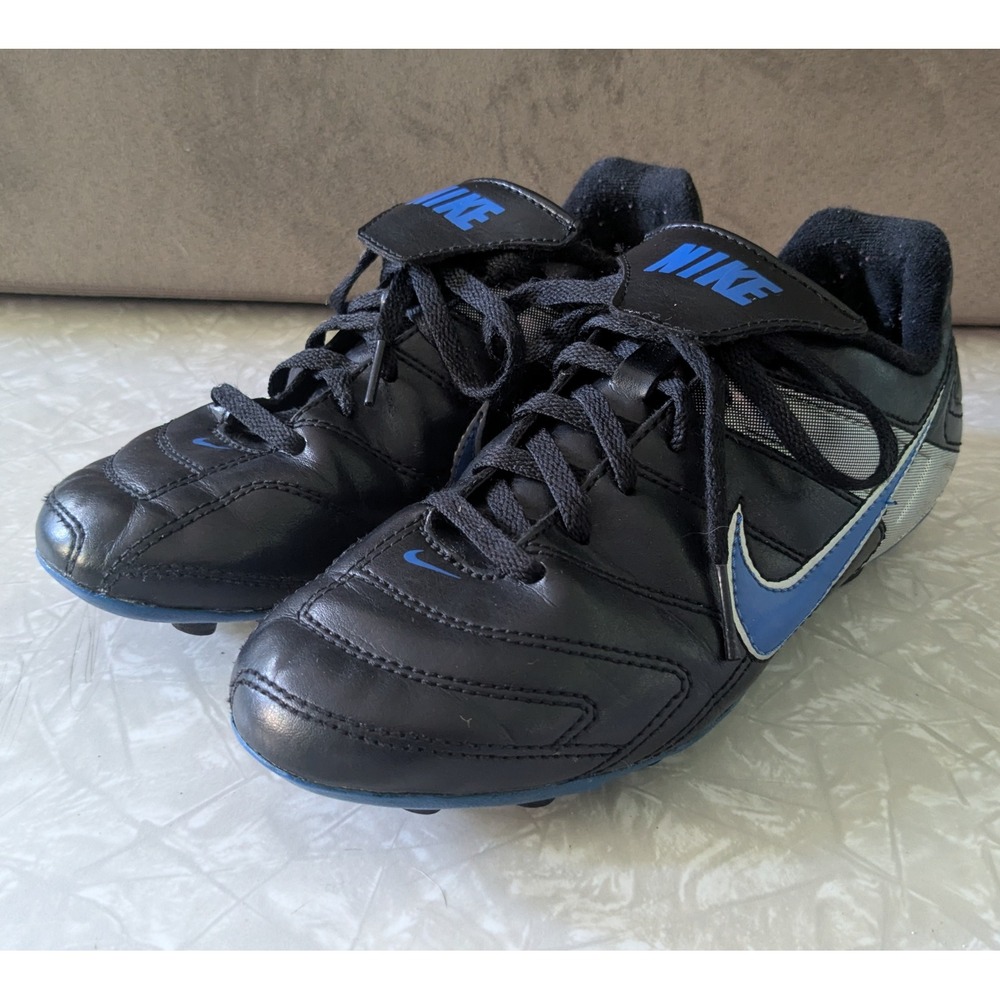 Nike Tiempo Soccer Cleats Black Blue Silver Kids Youth Size 2Y